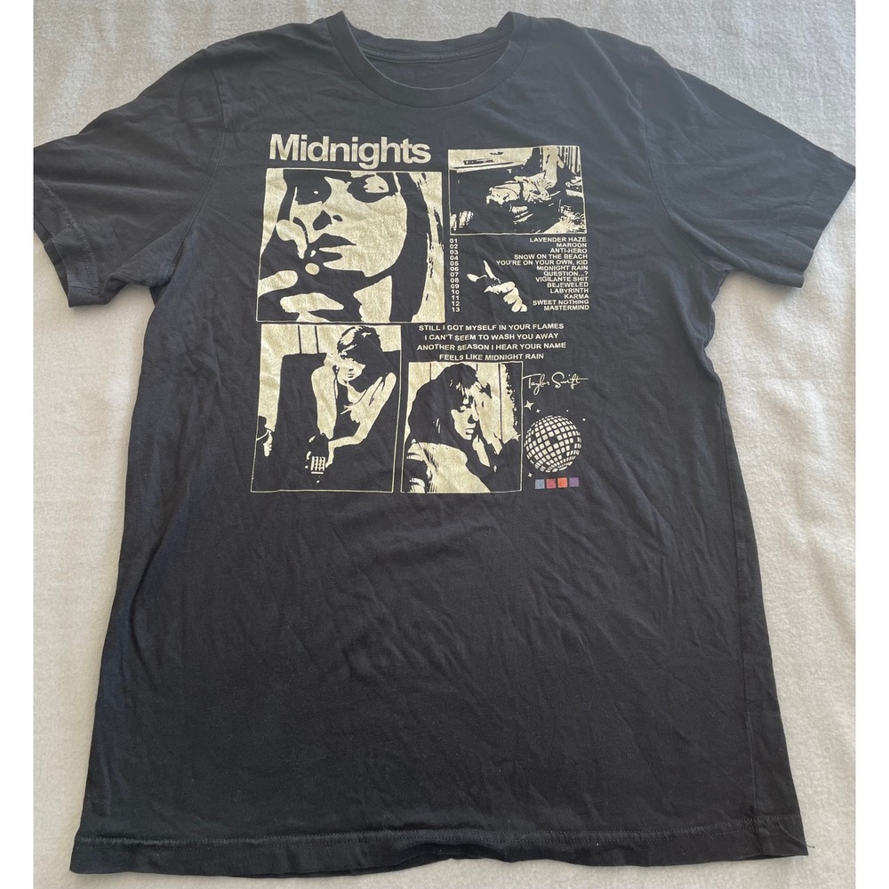 Taylor Swift Midnights Album Graphic T-Shirt Black Mens Small Concert Merch Tee